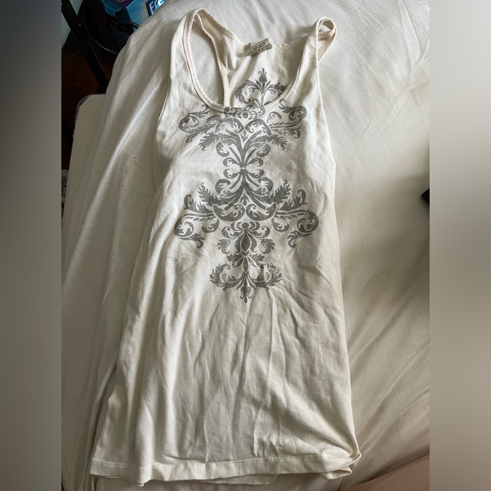 Y2k White Tank Top with Gray Pattern